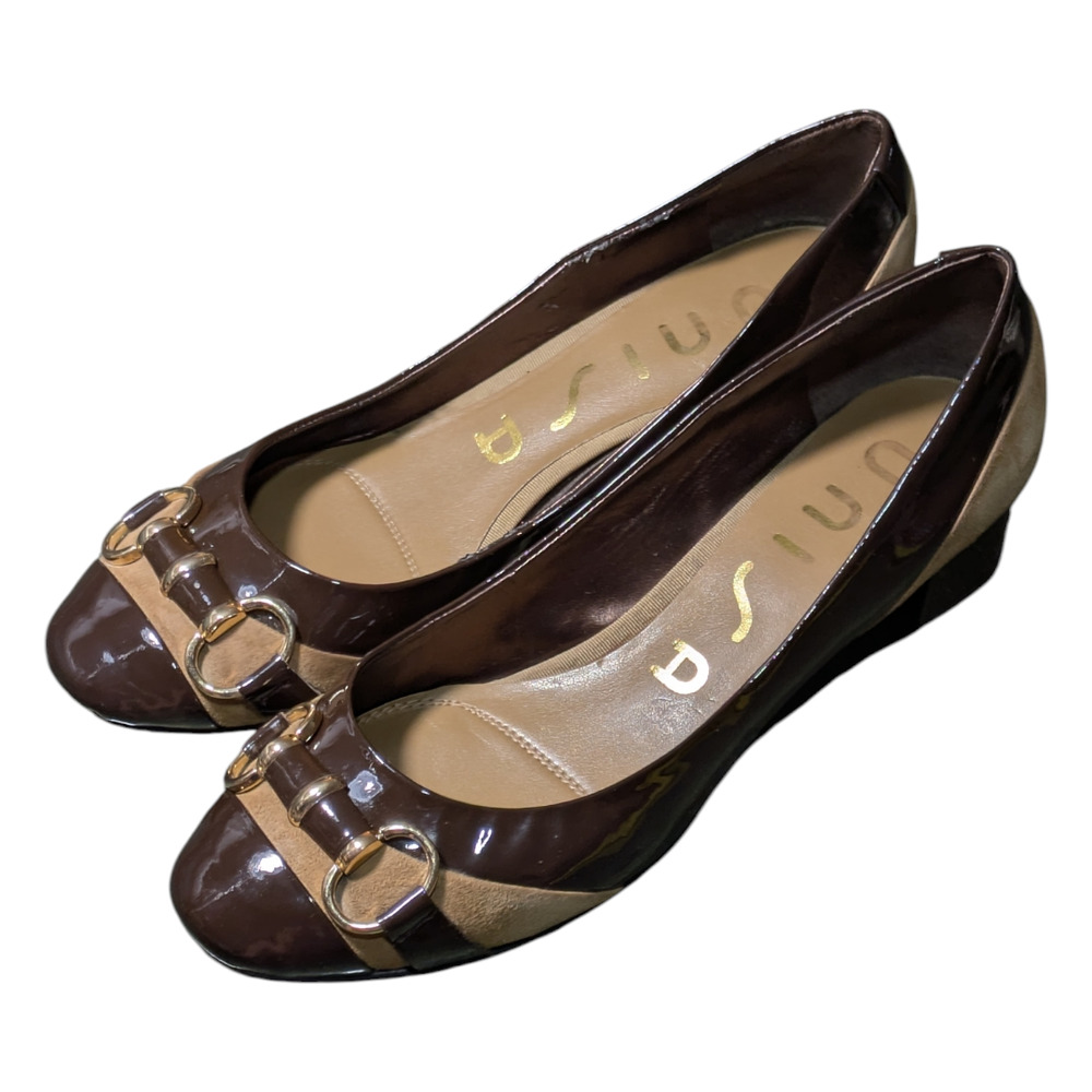 Unisa - Brown Leather 1.5in Heel - Size 8.5M Suede Toe & Gold-Tone Hardware